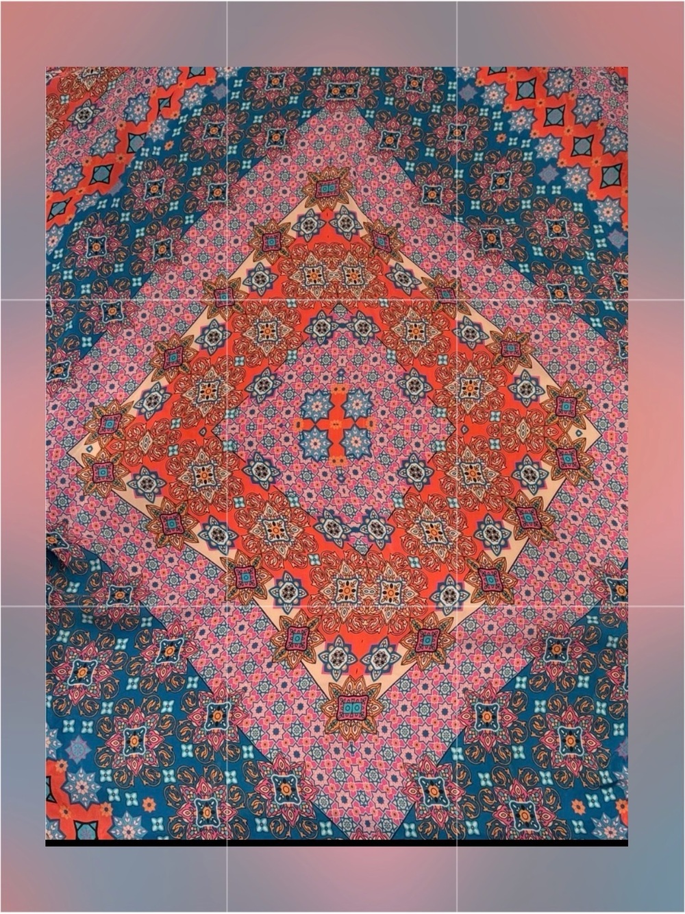 TOLANI - Boho Print Kimono in Coral & Teal EUC